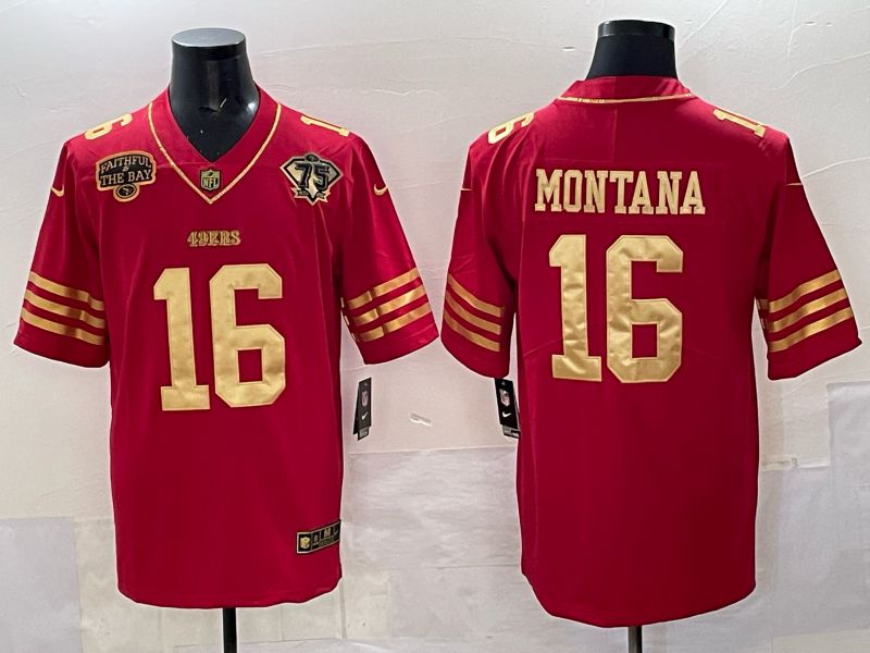 Men San Francisco 49ers #16 Montana Red 75th Nike Limited NFL 2025 Jersey style 06